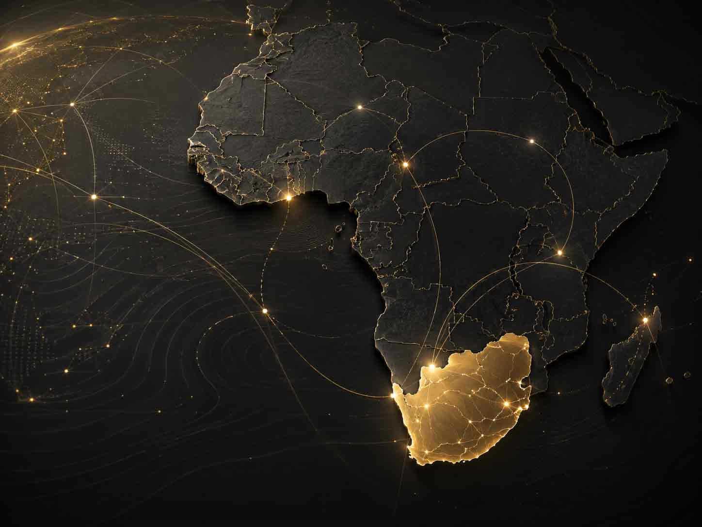 South Africa highlighted on a premium Africa network map for Dog Haven South Africa country guides
